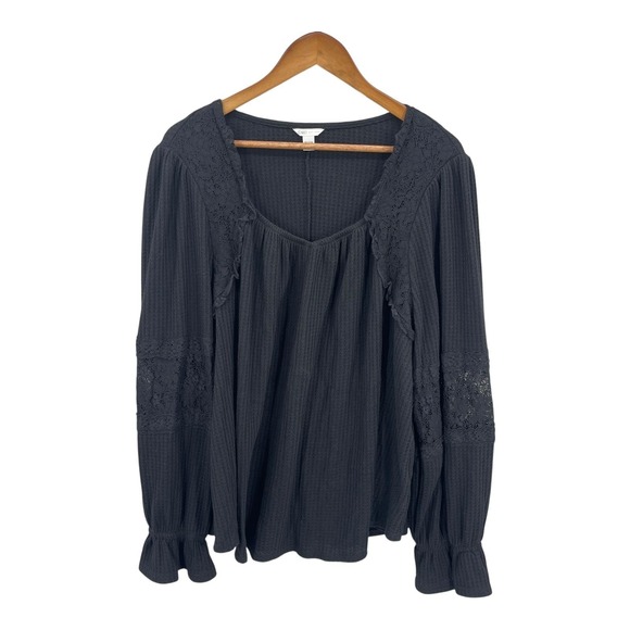 Cato Boho Blouse Women Black Lace Whimsigoth Dark Fairy Peasant Top Size 18/20W - Picture 4 of 10